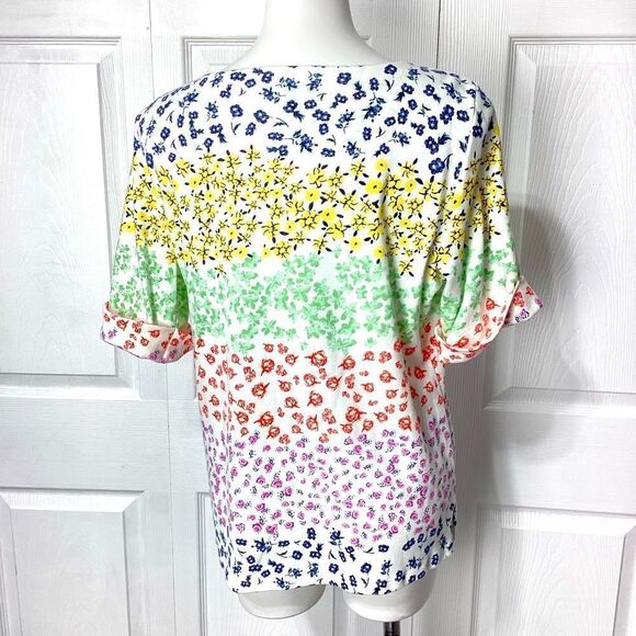 Karen Scott Cotton Blend Shirt Floral Multicolor Top XL - Picture 2 of 9
